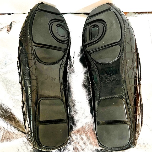 Dior Black Cannage Patent Leather Bow Slip-On Loafers size 38.5 - Picture 4 of 11